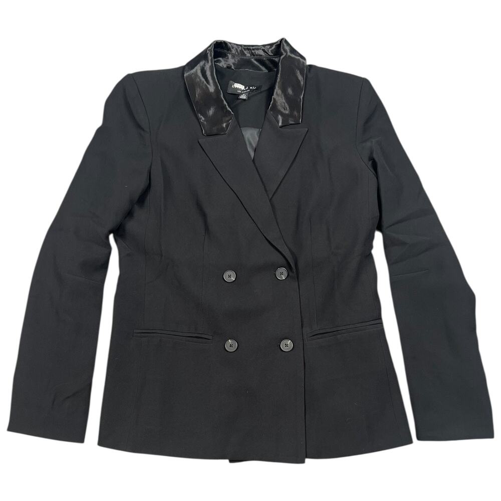 Current Air Black Double Breasted Blazer Satin Collar - M
